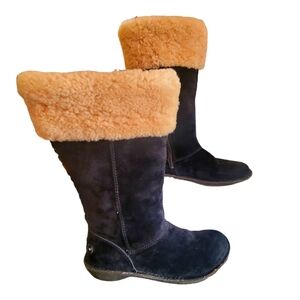 UGG Karen Cuff Suede Shearling Boots Black Women’s Size 6 Winter Warm
